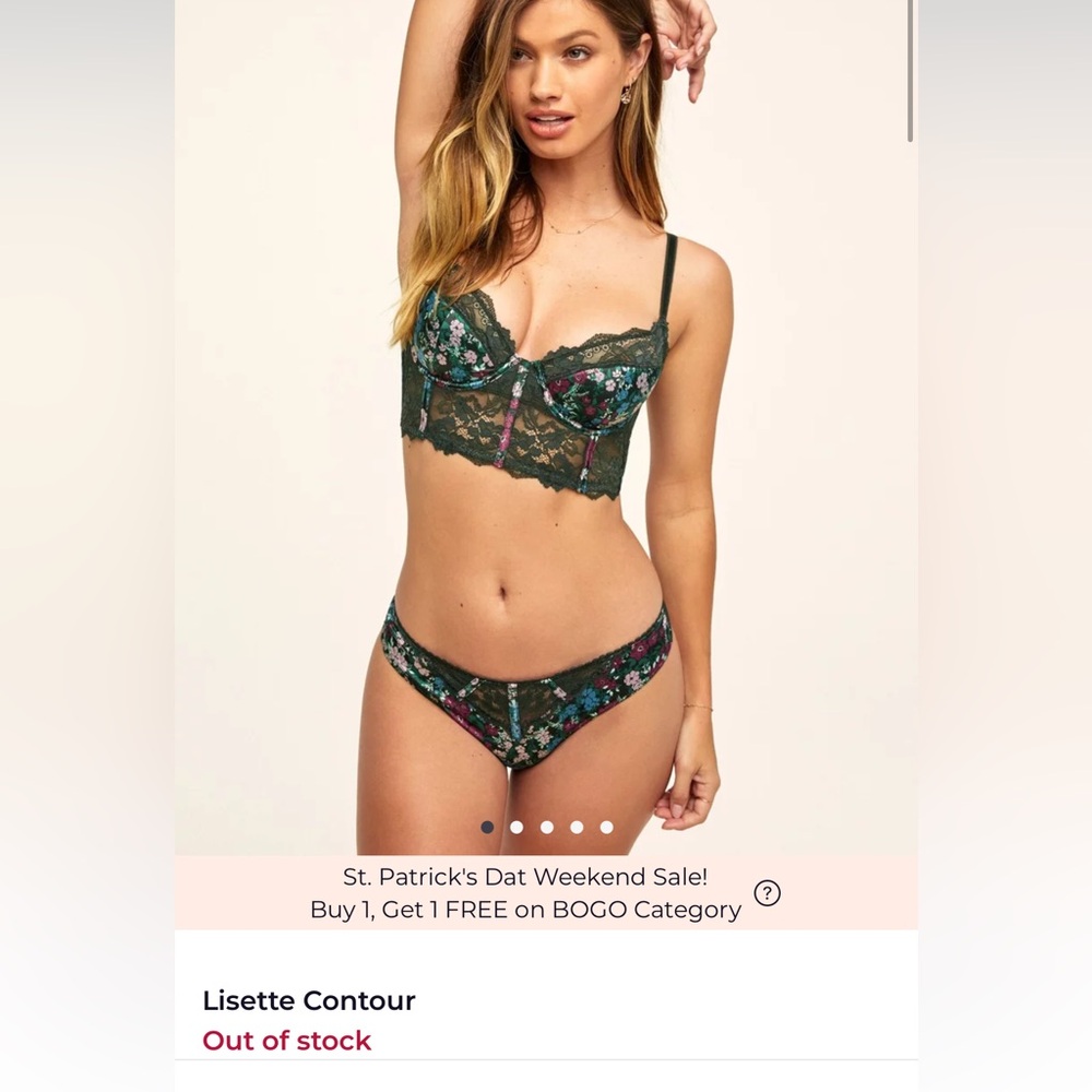 Adore Me Lisette Contour Green Floral Lace Bralette and Panty Set